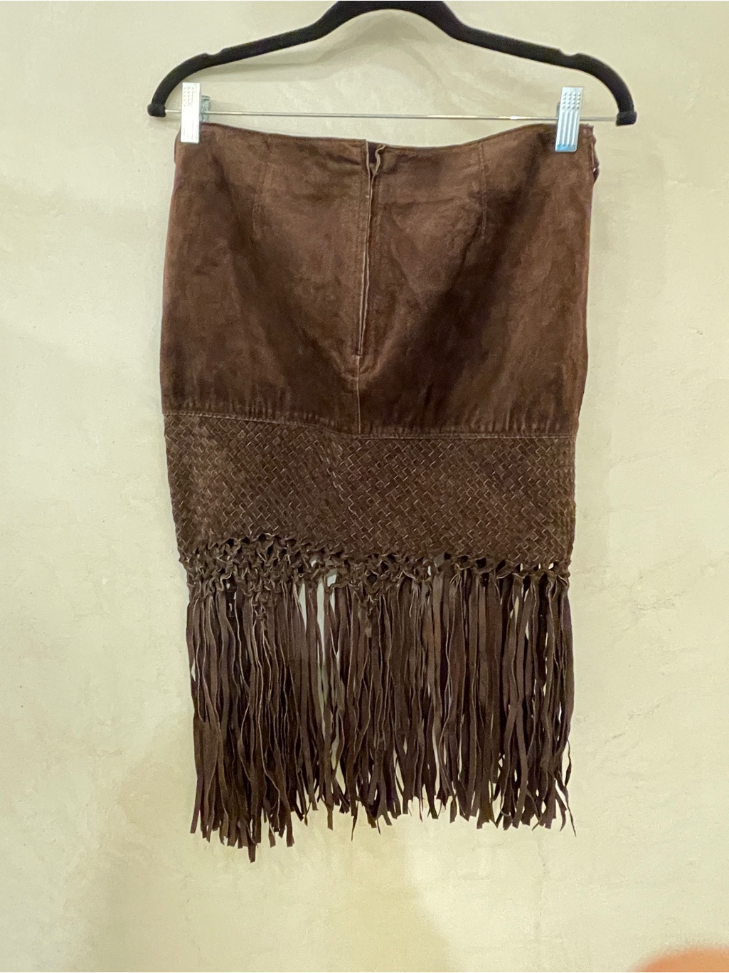 Bebe Y2k Boho Suede Fringed Skirt, Genuine Leather, Brown/Chocolate, Size 4 — image 3 of 6